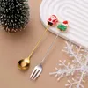 Coffee Scoops 6Style Dessert Spoons Fork Christmas 2024 Year Tableware Set Xmas Gifts Fruit Stirring Spoon Kitchen Accessories