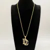 Collier pendentif avec lettres DC en strass glacé, Bling Bling, collier hip hop rock DC pour hommes en or 14 carats