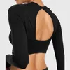 Chemises actives dos ouvert Yoga haut court à manches longues entraînement gymnase sport t-shirt