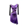 Stage Wear Adult Purple Skirt Sexy Mini Dress Tight Bodysuit Performance Outfit For Women Latin Dance Dresses Competition