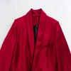 KONDALA Vintage Chic Red Velvet Oversized Blazers Women Long Sleeve V Neck Pockets Jackets Fashion Office Lady Outwears 240130