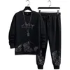 Men's Tracksuits 2Pcs/Set Men Casual Tracksuit Mountain Print O-neck Activewear Set Sweatshirt Elastic Waist Drawstring Jogger Pants