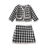 Zestawy odzieży maluchowe dziewczyny tweed spódnica i kurtka jesień dwupoziomowy zestaw w kratę ins moda strój urodzinowy