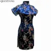 Günlük elbiseler artı boyut 3xl 4xl 5xl 6xl mini cheongsam lacivert vintage Çin tarzı kadın qipao elbise kısa vestido s m l xl xxl