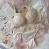 Bras Sets Wriufred Girls' Underwear Flowers Water-soluble Embroidery Lingerie With Panties Sexy Thin Large Size Gathered Underwire Bra Set