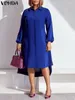 Casual Jurken Vinda Vrouwen Elegante Kantoor Jurk 2024 Herfst Lange Lantaarn Mouw Asymmetrische Midi Effen Gewaad Losse Party Vestido