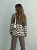 Women's Two Piece Pants Winter Knit Tracksuit Set Striped Sweater Matching Sets Women Suit Knitted For 2024