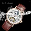 Armbandsur Kinyued Moon Phase Men's Automatic Mechanical Watch 3Bar Waterproof Dual Time Zone Display Casual Wristatches Man Clock Relogio