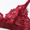 Reggiseni da donna Reggiseno sottile in pizzo senza anello in acciaio Bralette Triangolo senza fili sexy Lingerie traspirante Seno avvolto Raccogli le donne a V profonda