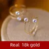 NIMF Echte 18K gouden ring Fijne sieraden AU750 Eenvoudige verstelbare dubbele parels voor verjaardagsfeestje Damescadeau Elastisch J363 240122