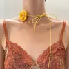 Collier ras du cou élégant à grande fleur de Rose, 1 pièce, chaîne de clavicule pour femmes, mariée, Sexy, réglable, accessoire de bijoux de déclaration de Mariage