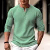 SpringAutumn Men Top Elegant Fashion Henley Neck Slim Fit Mens Casual Solid Waffle Breathable Long Sleeve TShirt 240201