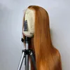 Gengibre perucas de cabelo humano hd 13x6 laço frontal peruano colorido frente reta para mulher 180%