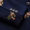 One Mens Button Blazer Bee Embroidery Wedding Smart Casual Slim Fit Jacket High Quality Big Size 6XL Navy Blue Clothes