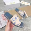 Ny designer kvinnors träsandal sluffy platt botten mule flerfärgad spetsbrev canvas tofflor sommar hemskor märke chl01 sandles storlek 35-42