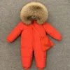 Kleidungssets Baby Junge Mädchen Strampler Down Fulff Overall Jacke Fell Kapuze Kinder Kleinkind Oberbekleidung Kinder Schneeanzug Winter Overalls