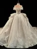 Custom Size High End Gorgeous Elegant Ball Gown Wedding Dresses Shiny Pearl Lace Applique V-Neck Shoulder Bridal Gowns Sweep Train Robe Vestido De Noiva