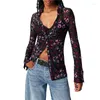 Women's Blouses Xingqing Y2k Aesthetic Shirt Women Floral Print Lapel Collar Single Breasted Long Sleeve Tops 2000s Fairycore Grunge