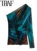 Work Dresses TRAF 2024 Autumn Fashion Print Top Skirt Women 2 Piece Sets Single Long Sleeve Slim Crop Female Midi Suits