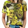 T-shirts femmes Shrek Collage T-shirt femme printemps et été imprimé col rond pull haut vie amour drôle vert