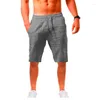 Herrshorts 2024 Summer Linen Solid Color DrawString Five-Point Casual Beach Short Pants