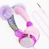 Bling Girl Kid Bluetooth Trådlös hörlurar med mikrofon Luxury Glitter Söt hårball Musik Hjälm Knoppad telefonens headset gåva