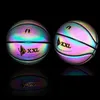 Lysande basket Pu Leather Training Reflective Balls Färgglad regnbåge för inomhus utomhusspel Kvinnor Män sporttillbehör 240127