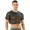 BHs Sets CLEVER-MENMODE Herren Sexy Crop Tops PU Leder Mesh Dessous Mini Weste Tanks Kurzarm Muscle Clubwear Erotische Kostüm Oansatz