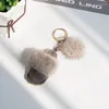 Chaveiros Real Mink Fur Trim Mini Chinelos Chaveiro com Genuíno Pompom Bola Natural Shearling Shearling Saco de Couro Charme Carro do Titular