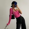 Women's T Shirts Pink One Shoulder Long Sleeve Crop Top Y2k Women Patchwork Gothic Ladies Ribbed Knitted Cropped Tshirts 90s Streetwear