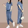 Kvinnors tvåbitar byxor kvinnor sommar cowboy kostym 2024 kvinnlig casual sportkläder koreansk version denim Set Loose Two-Piece