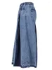 Jeans da donna EAM Blu Navy Denim Color-block Gamba larga Vita alta Pantaloni larghi da donna Moda Marea Primavera Autunno 2024 1DE765817