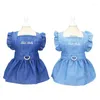 Vêtements pour chiens Vêtements pour animaux de compagnie Robe en denim pour chiens Petites robes de princesse de mariage Printemps Doux Doux Jupe à manches volantes