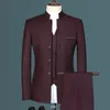 2023 Fashion Men's Casual Boutique White Stand Up Collar Chinese Style Suit Set Slim Fit Blazers Jacket Coat Pants Vest 240123