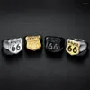 Cluster Rings 316L Stainless Steel Silver Color Black Golden Plated Biker Route 66 Ring Men's Motorcycle Club Anniversary