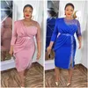 Ethnic Clothing 2024 Luxury Pink African Sequins Mesh Dress For Women Elegant Lady Wedding Evening Party Gown Summer Nigerians Lace Clothes