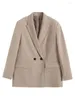 Costumes pour femmes TRAF Femmes Mode Double Boutonnage Ajustement Ample Blazer Manteau Vintage Manches Longues Poches Femelle Survêtement Chic Veste Femme