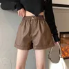 Women's Shorts 2024 Pu Leather High Waist A-Line Pants Faux Solid Sexy Elastic Vintage Casual Streetwear