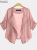 Women's Blouses ZANZEA Women Spring Summer Cotton Shirts Long Sleeve Zip Up Tops Casual Solid Blouse Oversized Loose O Neck Holiday