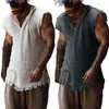 Men's Tank Tops Trendy Men Vest Retro Summer Leisure V Neck Sleeveless Top Loose Type