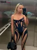 Tanks pour femmes Weird Puss Mesh Patchwork Corset Tops Femmes Sexy Voir à travers 2024 Tendance d'été Party Clubwear Sauvage Enveloppé Sans Bretelles Skinny