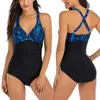 Women's Swimwear One Piece For Women Sexy V Neck Slimming Swimsuit Spaghetti Strap Backless Print Summer Beach Wear