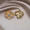 Stud Earrings 2024 Korean Design Fashion Jewelry 14K Gold Plated Daisy Flower Zircon Elegant Women's Daily Work Accessories