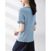 Kvinnors T-skjortor Elegant texturdesign Sense T-shirt Kvinnor Klassisk Summer Short Sleeve Korean Casual All-Match O-Collar Pullover Lady Top