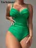 Damskie stroje kąpielowe S - XL Seksowne pomarszczone Monokini kobiety One Piece Swimsuit Kobieta wysoka noga wyściełana kąpiel Bather Suit Swim V5024