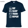 Herren-T-Shirts, Sommer, männlich, Baumwolle, T-Shirts, Tops, Eat Sleep Train Repeat, Neuheit-Design, T-Shirt mit O-Ausschnitt, kurzärmeliges Hemd