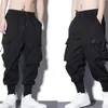 Pantalon cargo décontracté multi-poches sarouel ample mode extérieur hip hop streetwear homme cordon élastique pantalon de survêtement noir 240125