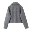 Women's Jackets TRAF 2024 Tweed Cropped Jacket Women Grey Zip Oversize Woman Long Sleeve Casual For Streetwear Soft Coats