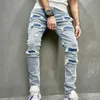Mannen gaten casual skinny jeans broek streetwear mannelijke stijlvolle gescheurde effen hip hop slanke denim broek 240125