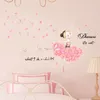 Fonds d'écran 30 60cm Dancing Girl Pink Butterfly Cartoon Wall Sticker Salon Chambre Étude Décoration Auto-adhésif Mural